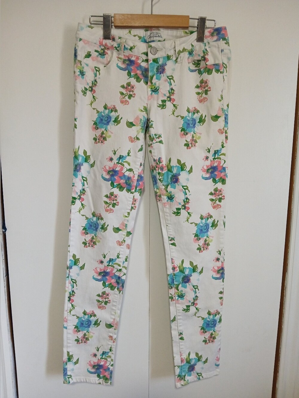 Aeropostale Floral Print Jeans Ashley Ultra Skinny Low Rise Size 7/8 White Pink